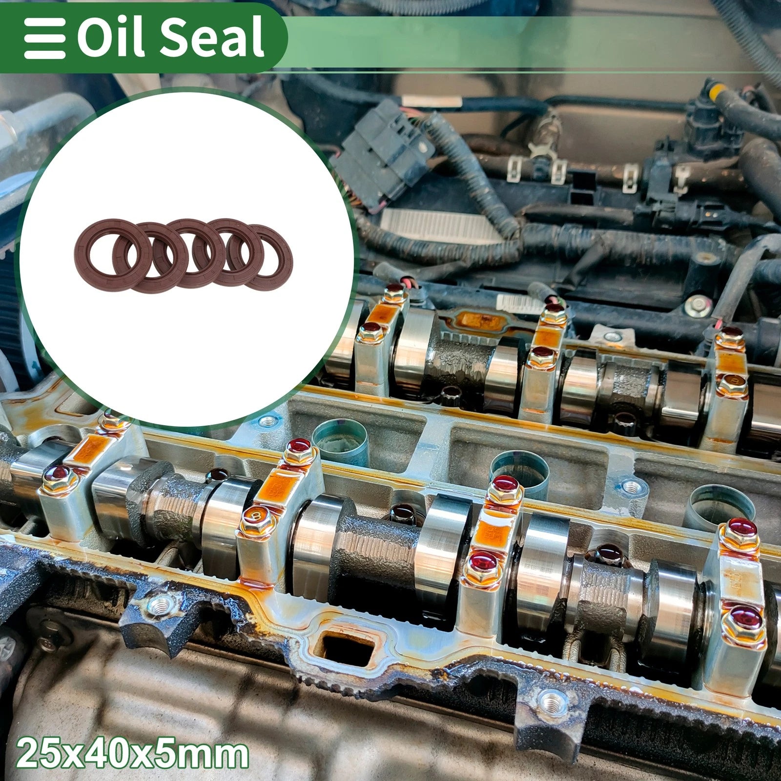 Set of 5 Oil Seal FKM Rubber 25x40x5mm for Automotive Applications