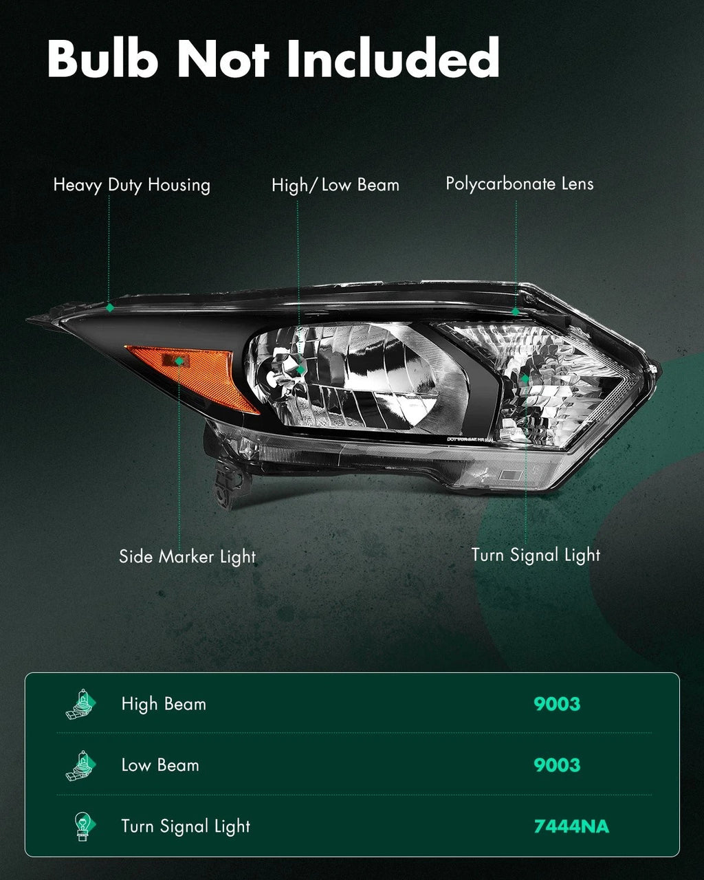 2X Headlight Assembly for Honda HR-V (2016–2018) - Black Amber