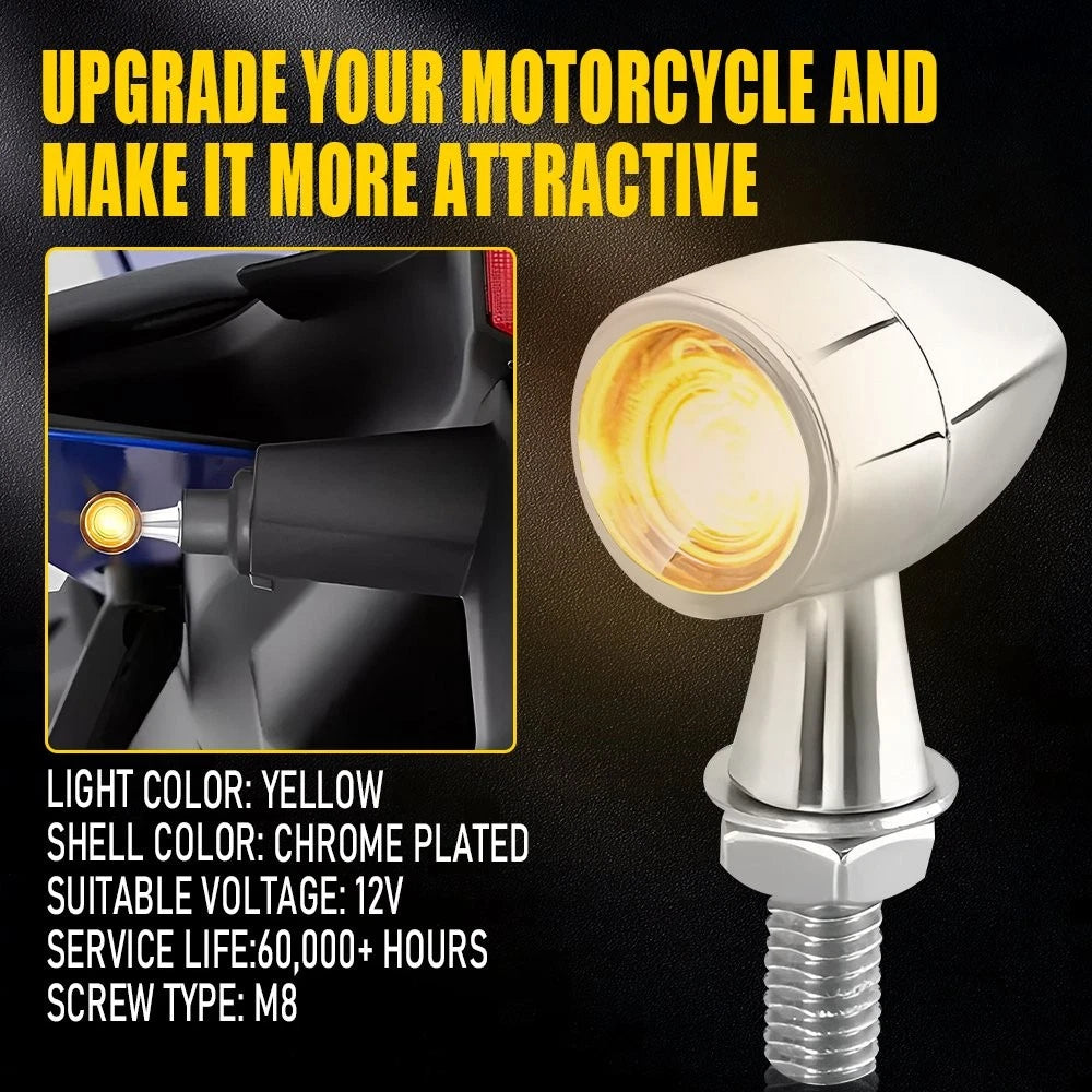 Set of 4 Chrome Bullet Mini LED Turn Signals for Motorcycle (Universal)