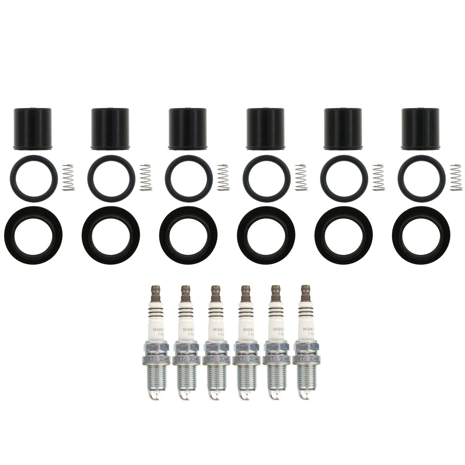 Set of 6 NGK Ruthenium HX Spark Plugs & Coil Boots for Dodge Dakota Durango (1997–2004)