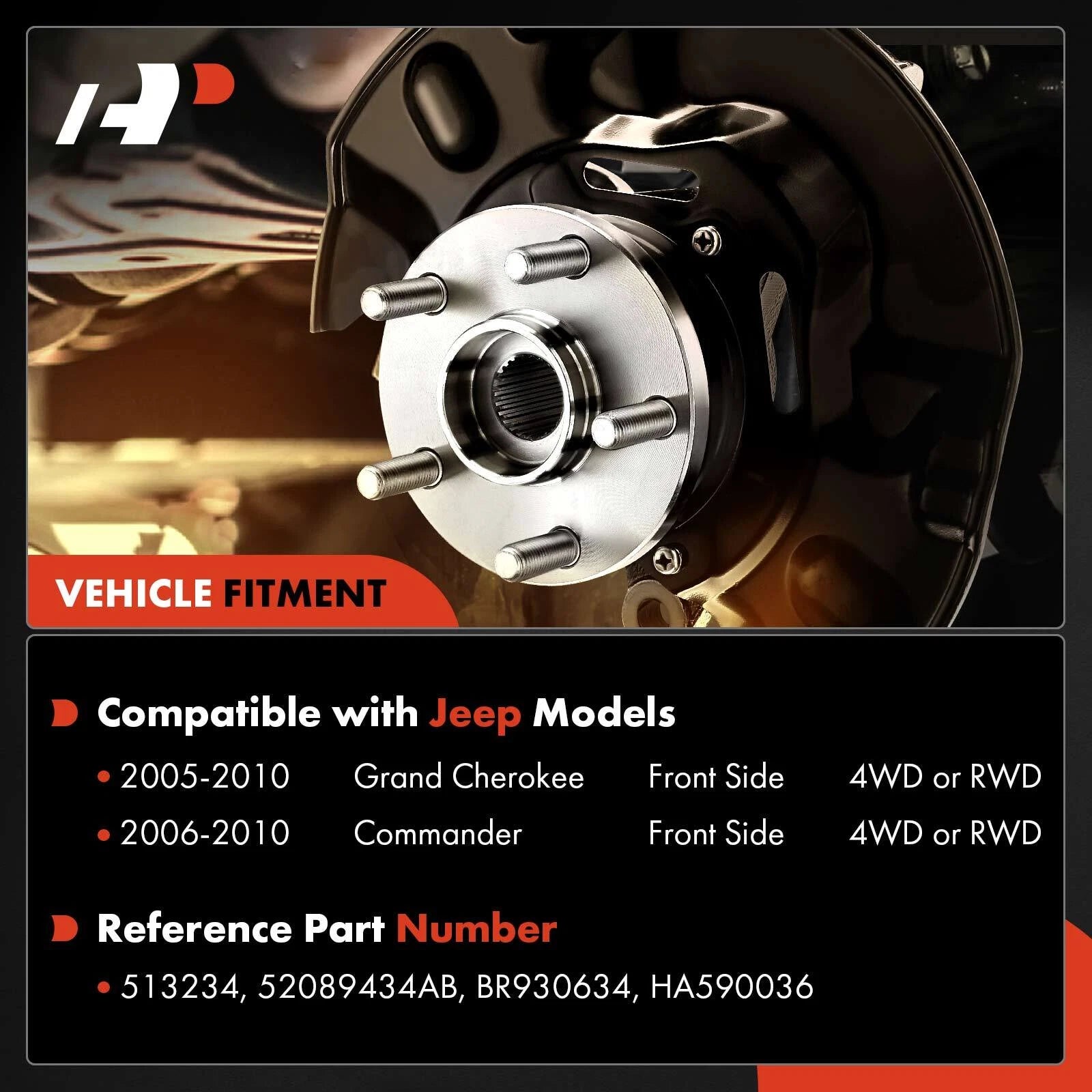 Front Wheel Hub & Bearing Assembly with ABS Sensor for Jeep (2005-2010)