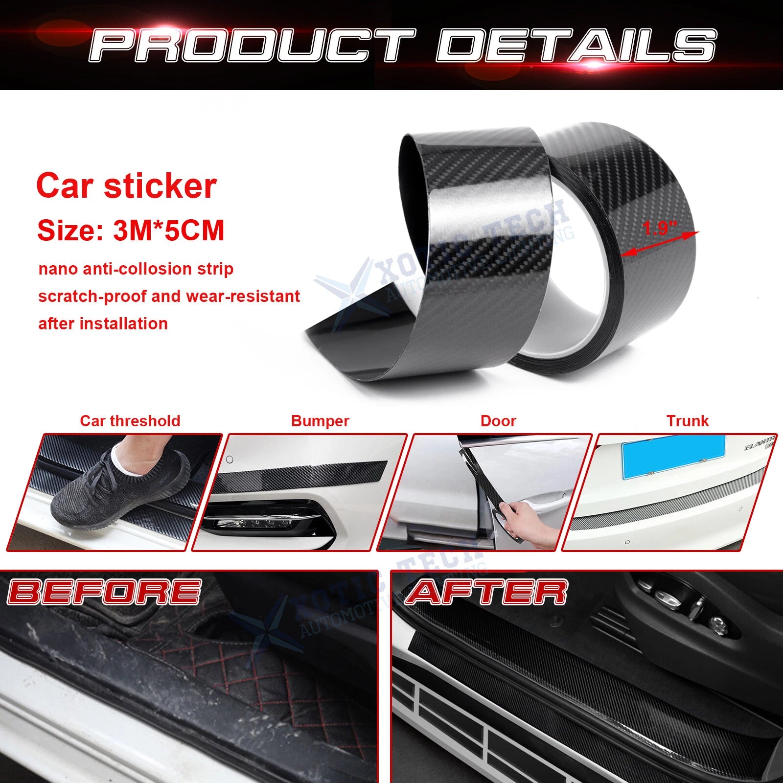 3M Door Protector Sill Scuff Cover for Car (5D Carbon Fiber) 2010-2020