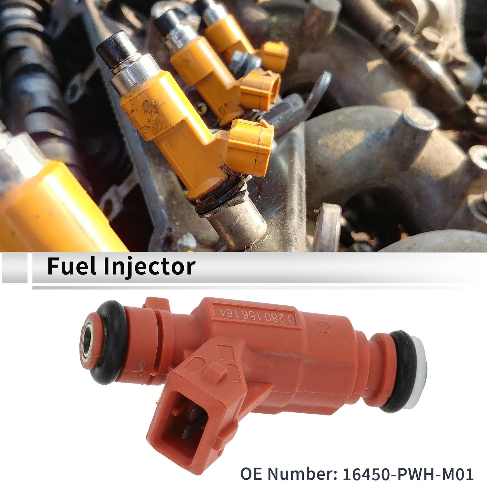Fuel Injector No. 16450-PWH-M01 for Honda Fit (2003–2008) 1 Pc Red