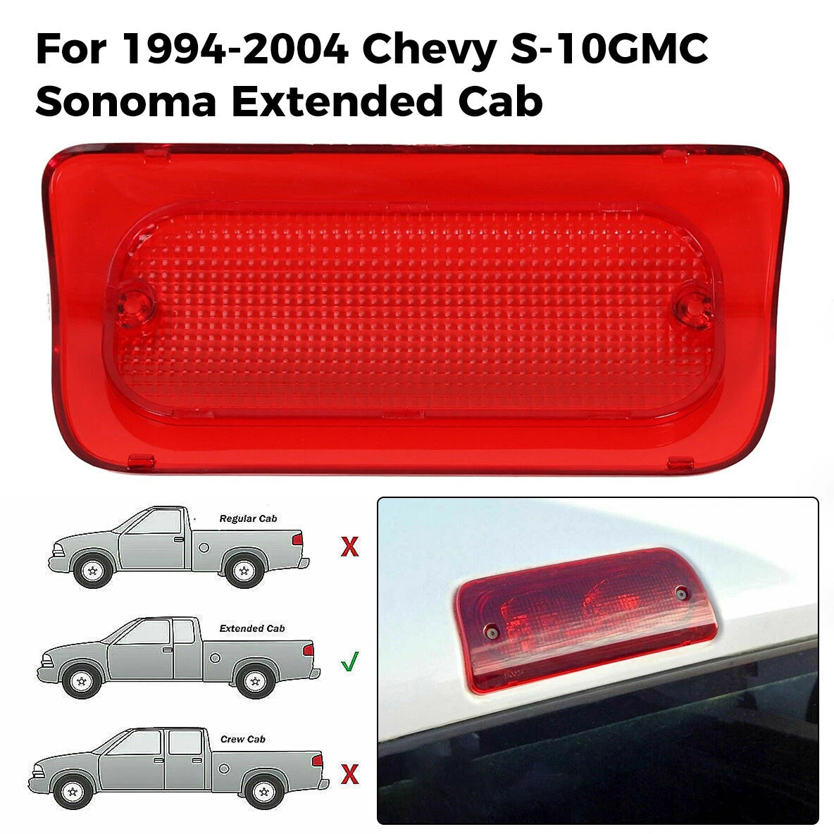 Red Lens 3rd Brake Light Cover for Chevy S10 GMC Sonoma (1994–2004)