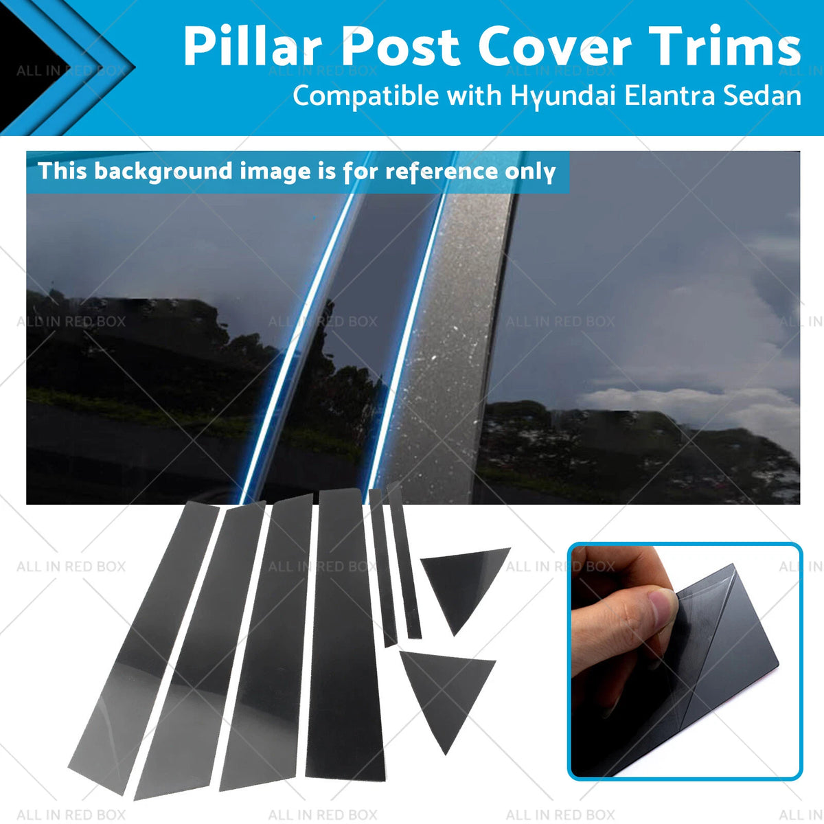 8PCS Black Pillar Post Cover Trims for Hyundai Elantra Sedan (2017–2020)