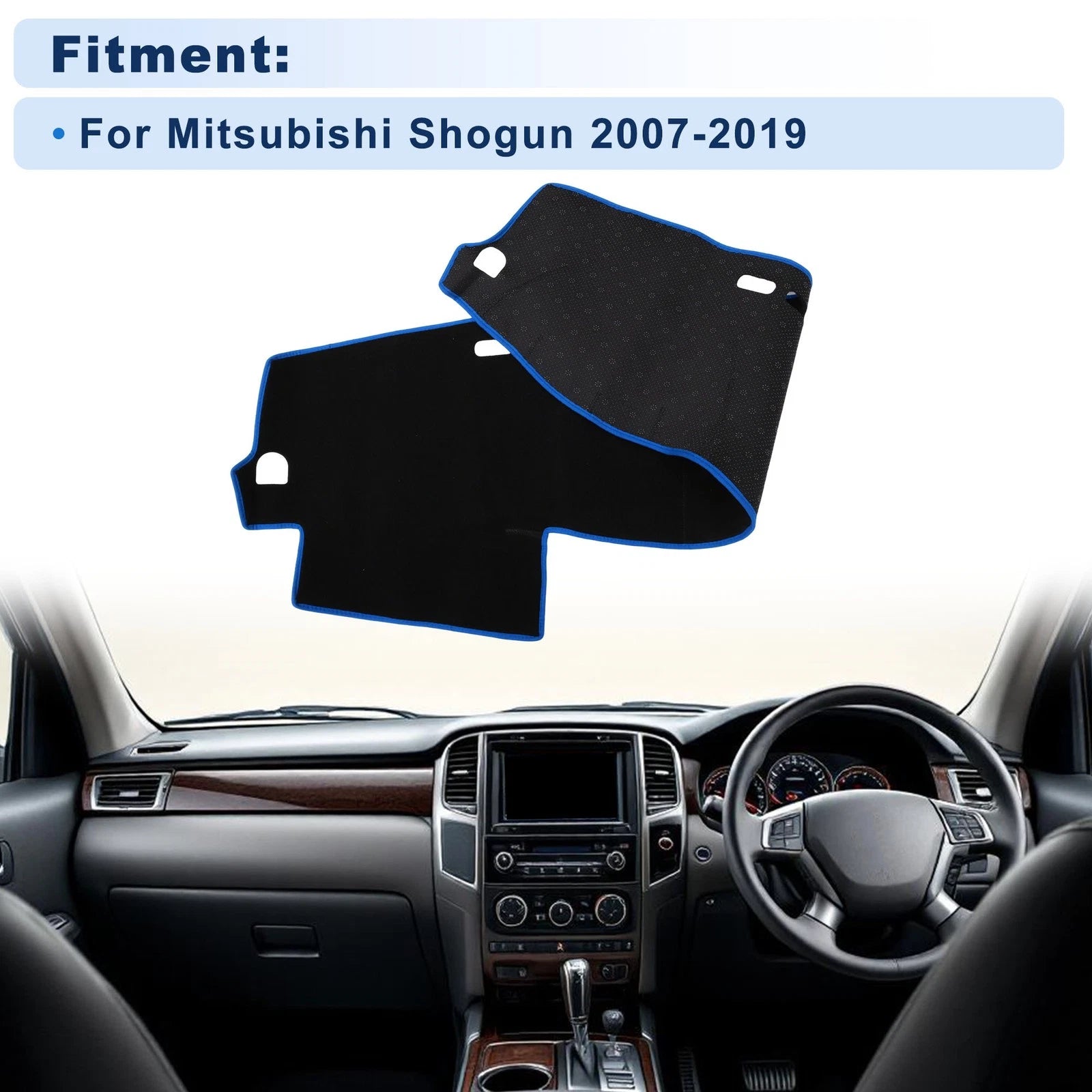 Dash Cover for Mitsubishi Shogun (2007–2019) Polyester Black Blue Edge
