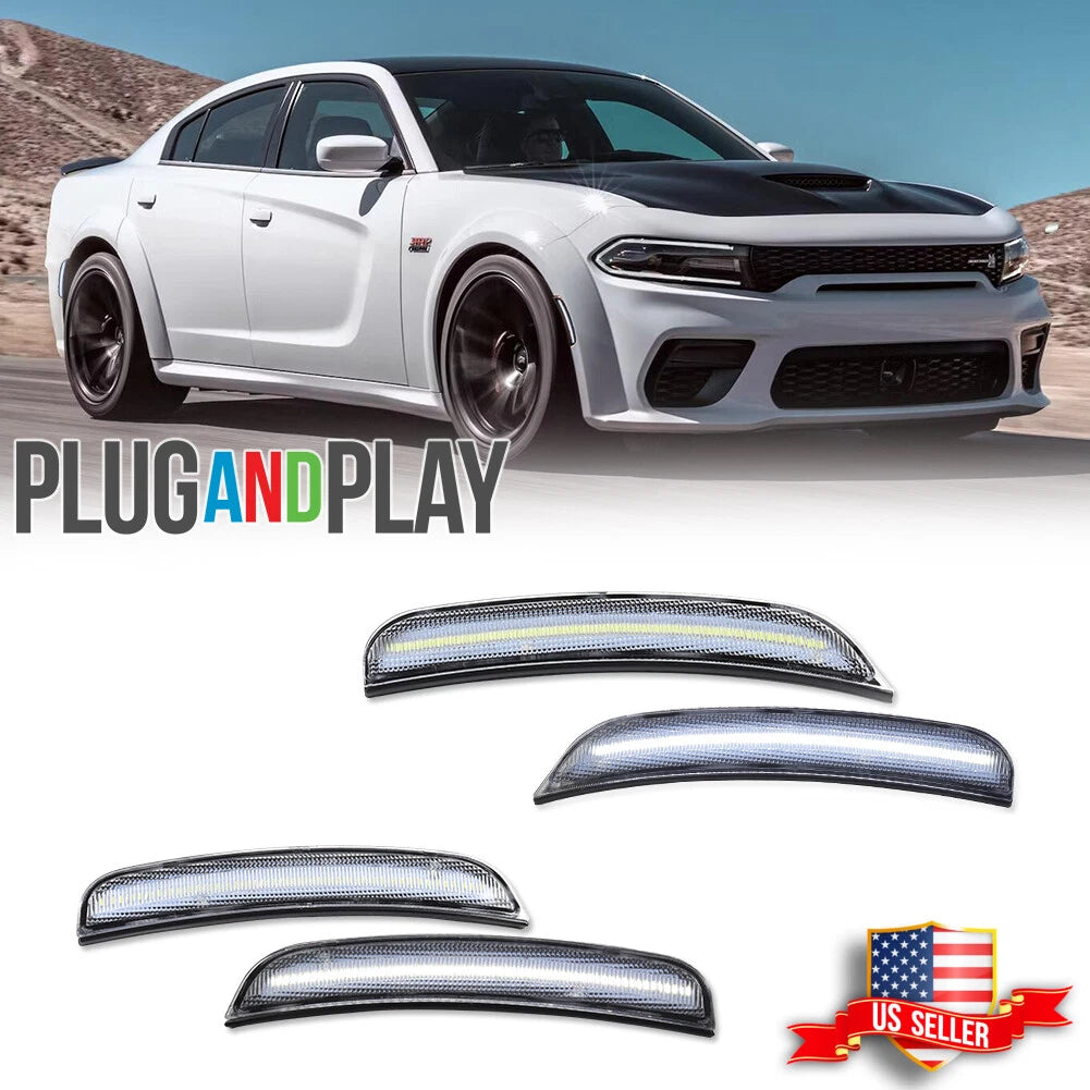 Set of 4 Clear White LED Side Marker Lights for Dodge Charger (2015–2023)