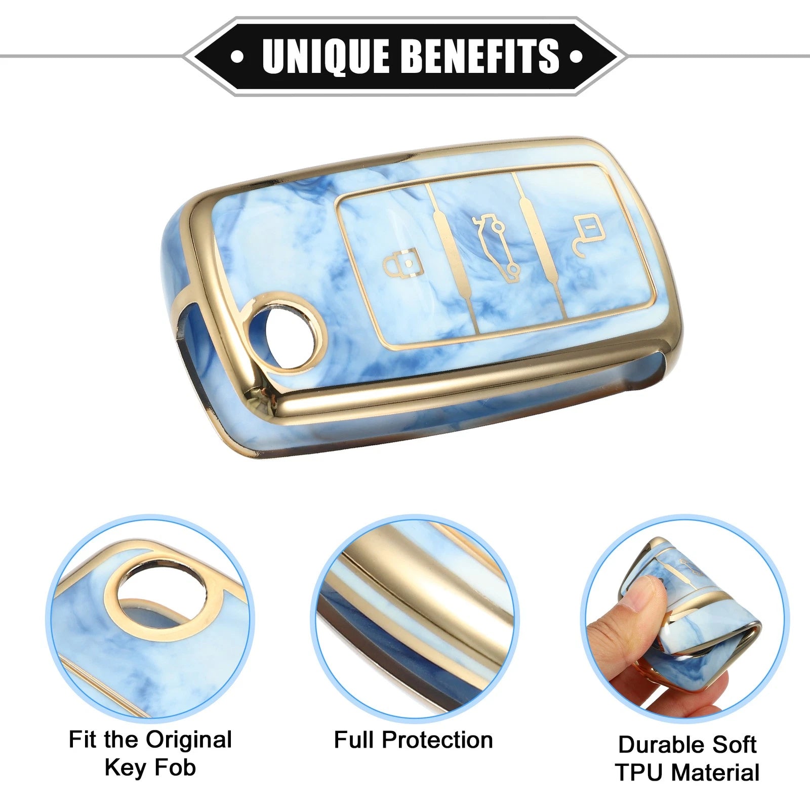 3 Button Remote Key Fob Cover Shell for Volkswagen Jetta, Passat (2011–2020) TPU Blue 724117569884
