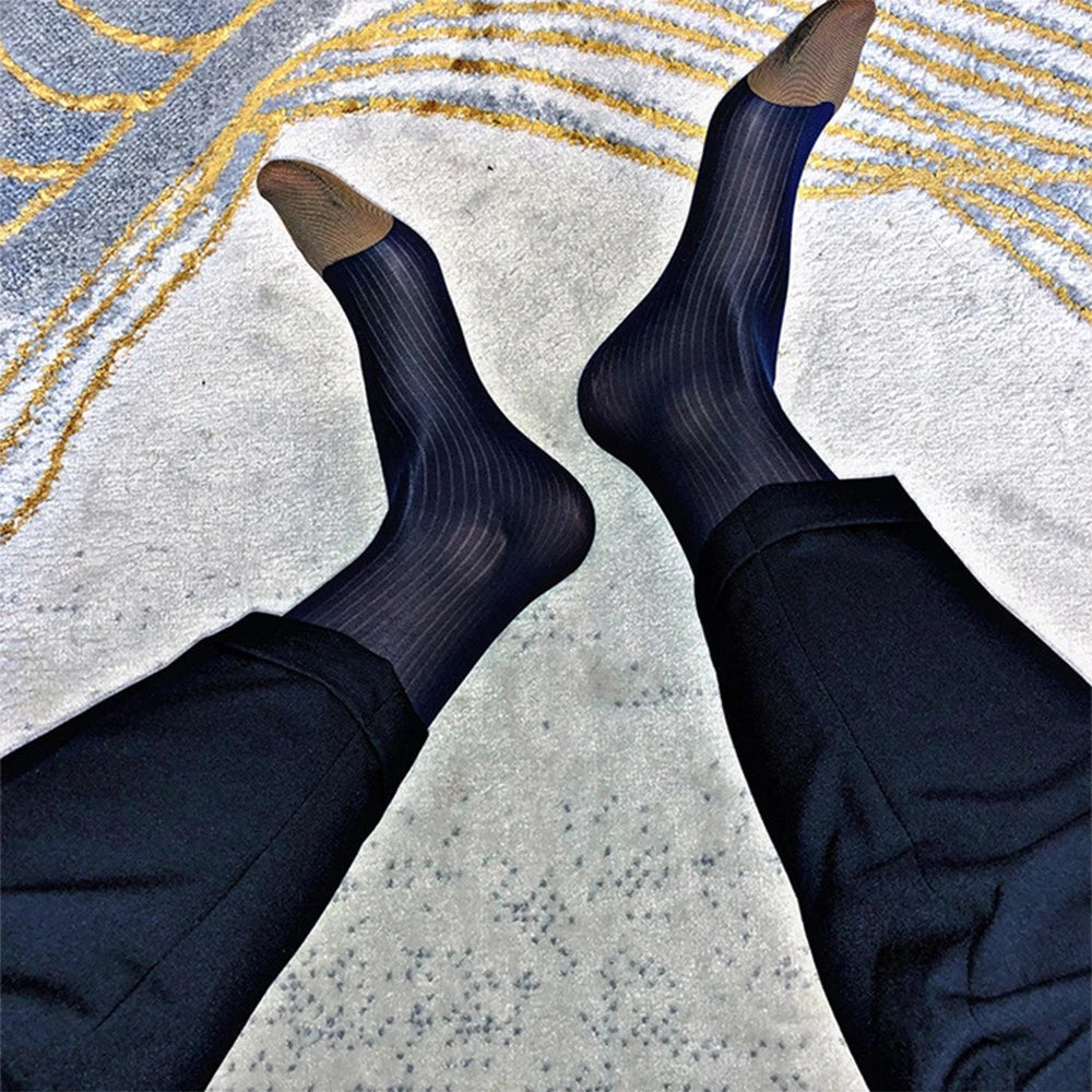 Set of 4 Sheer Stripe Socks for Men - Breathable Office Stockings