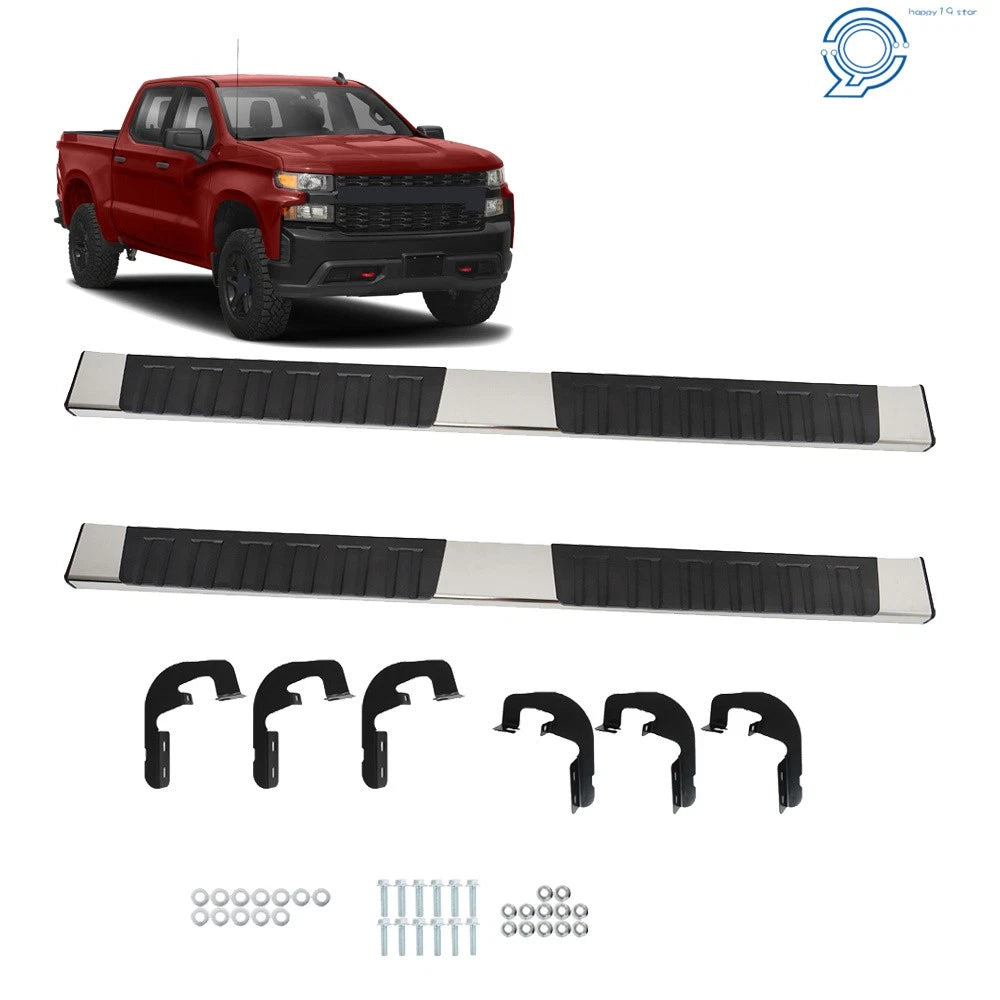 Set of 2 Silver Running Boards for Chevy Silverado 1500 Double Cab (2019–2024)