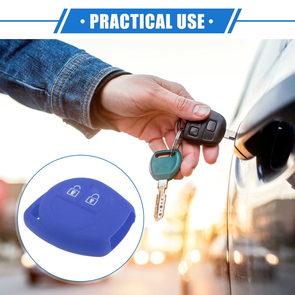 2X Car Remote Key Fob Case Protector for Suzuki (2 Button, Silicone, Dark Blue)