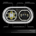 LED Halo Projector Headlight for Peterbilt 359 (1967–1987) - Black Housing, Clear Lens