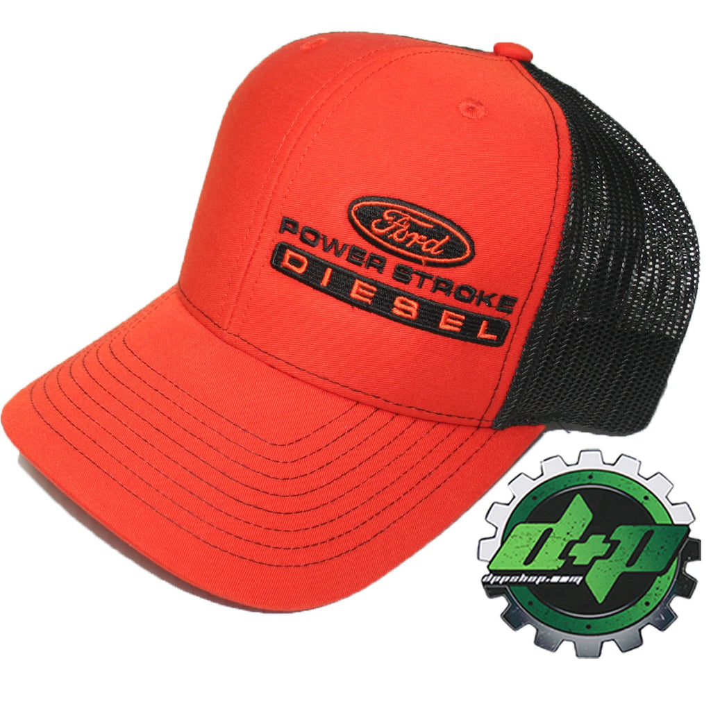 Ford Powerstroke Hat for Truck Diesel (Richardson 112) - Orange/Black Mesh