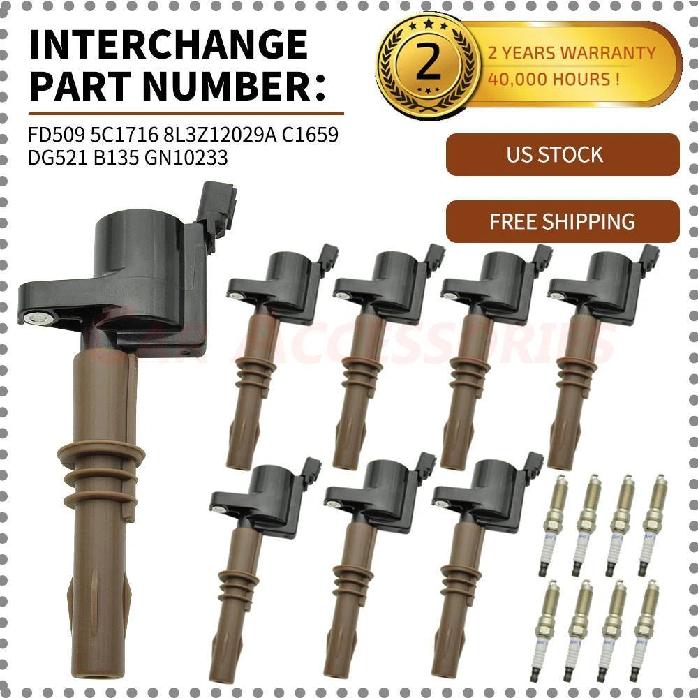 8Pack Ignition Coils & Spark Plugs for Ford F150 4.6L 5.4L (2004–2008) DG521 FD509