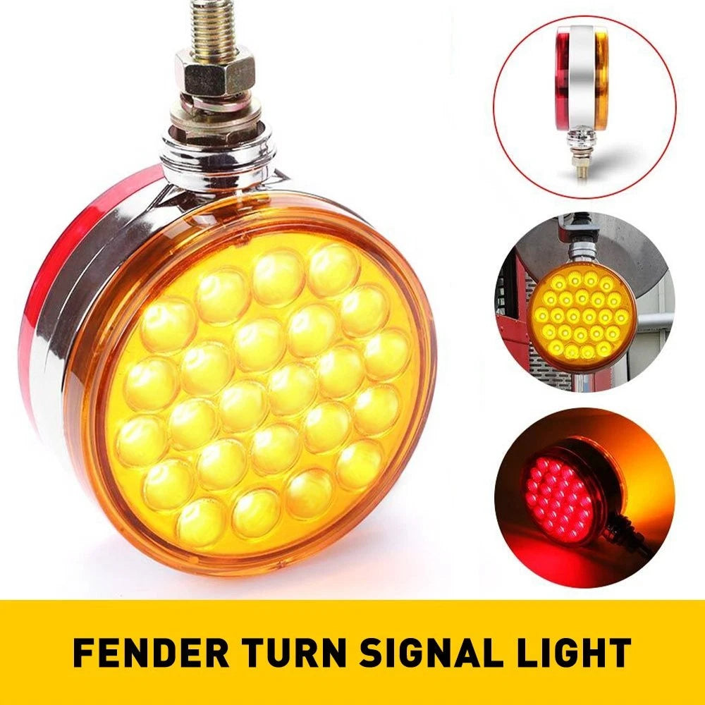 2X LED Round Dual Face Red/Amber Truck Fender Marker Turn Signal Light