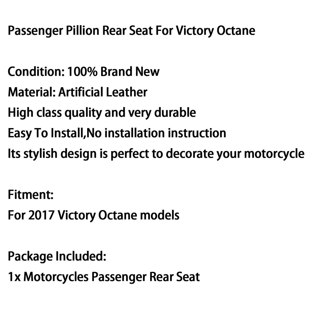 Rear Passenger Pillion Pad Seat for Victory Octane (2017) - Black Leather