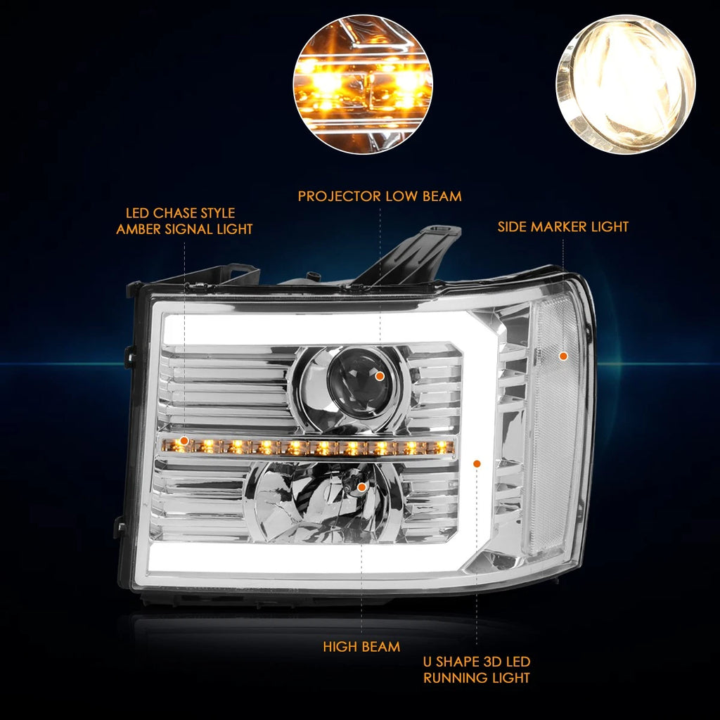 LED DRL Sequential Signal Projector Headlight for Sierra (2007–2014)