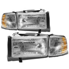 Set of 2 Chrome Housing Clear Headlight Assembly + Corner + LED Fog Light for Ram (1994–2002)