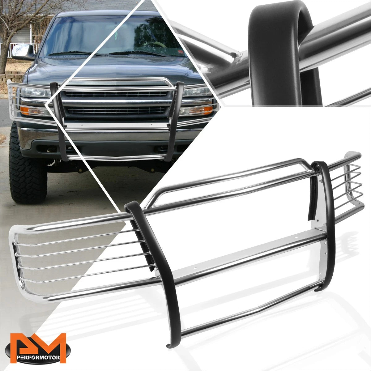 Chrome Front Bumper Brush Grill Guard for Silverado/Sierra 2500HD 3500HD (2000–2002)