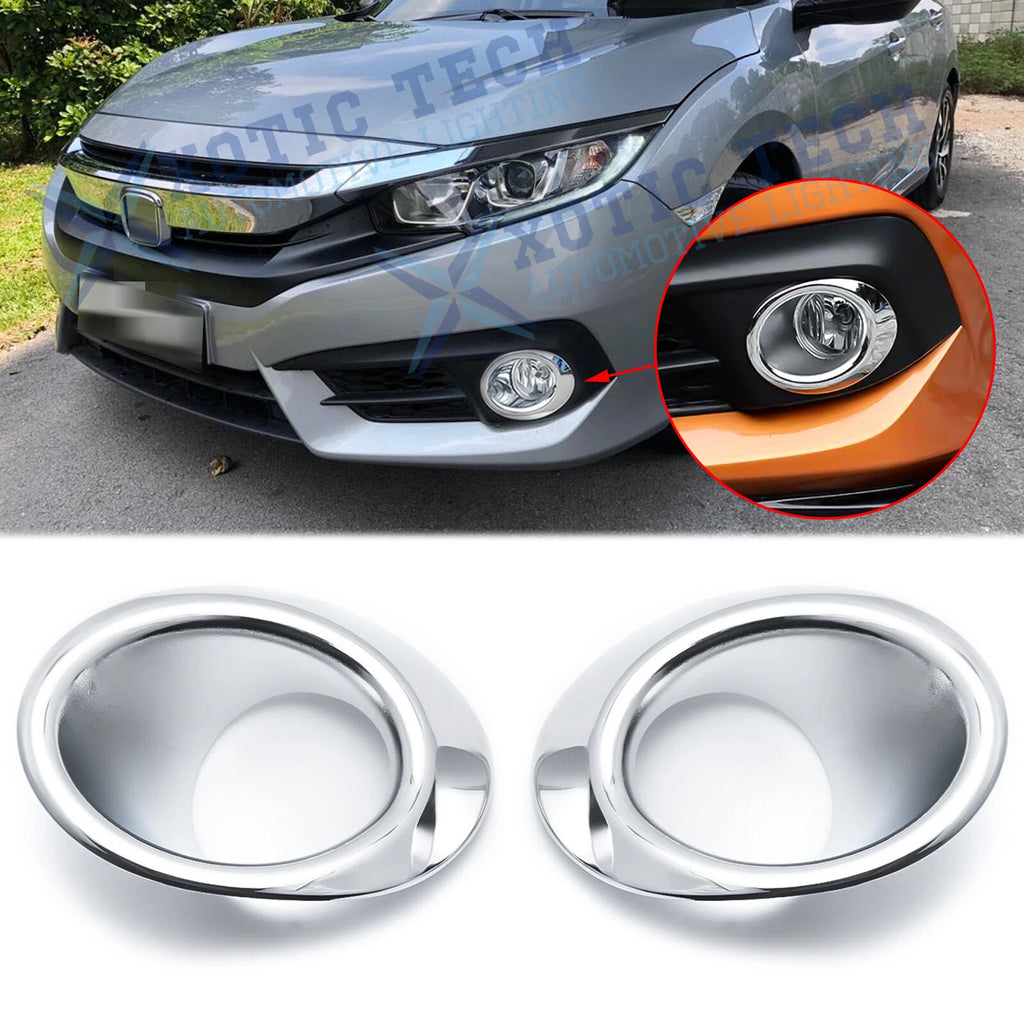 Chrome Front Fog Light Bezel Cover Trims for Honda Civic (2016–2018)