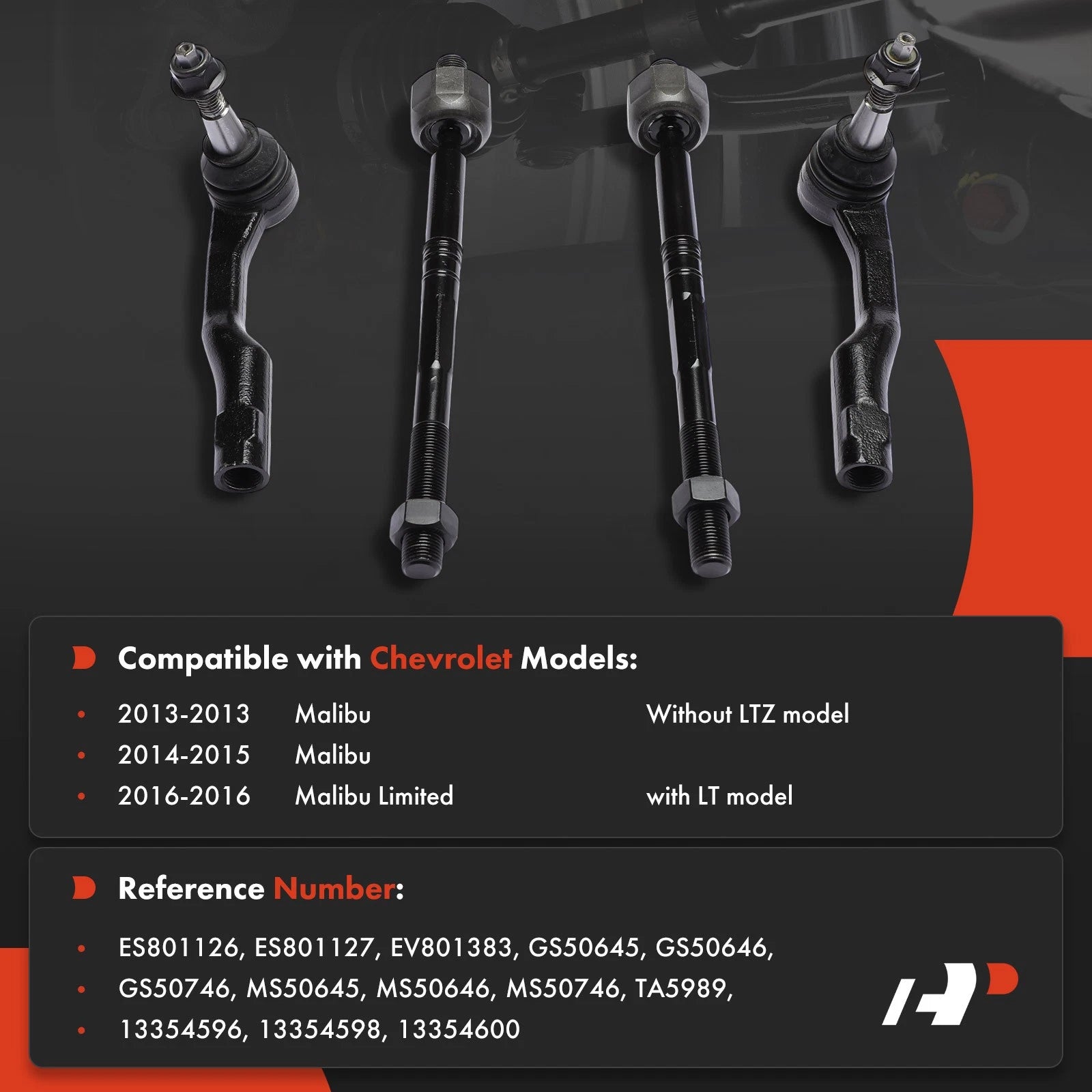 Set of 4 Front Inner & Outer Tie Rod Ends for Chevrolet Malibu (2013–2015)