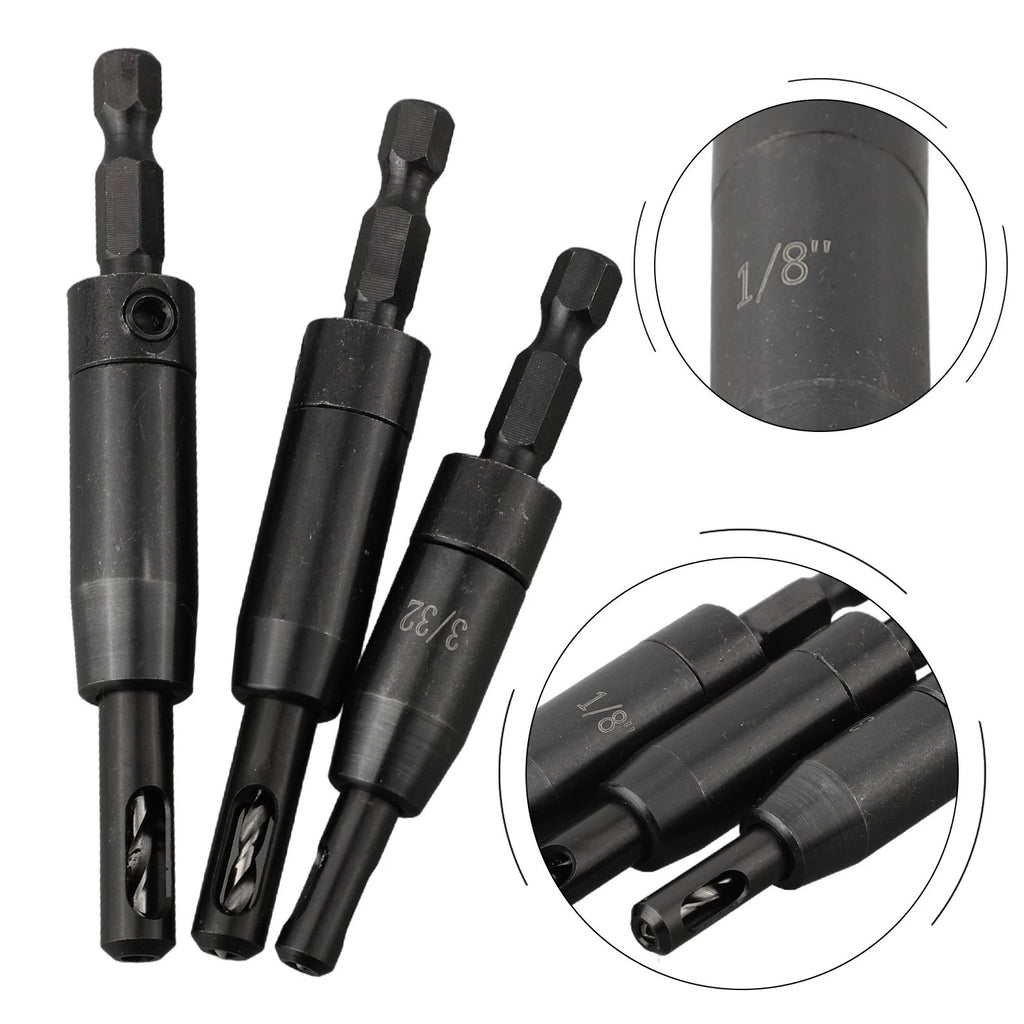 3Pcs Self Centering Hinge Tapper Core Drill Bit Set