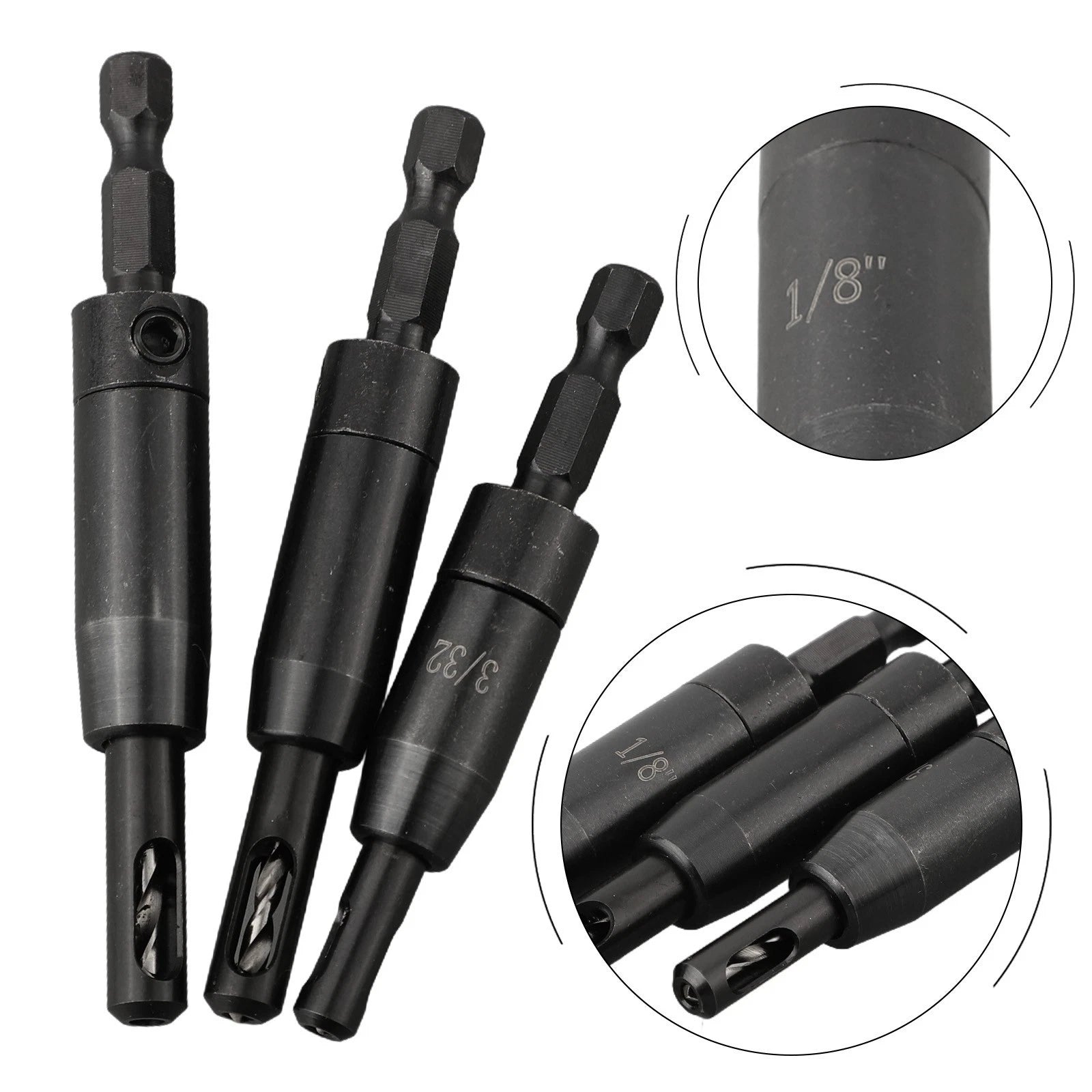 3Pcs Self Centering Hinge Tapper Core Drill Bit Set