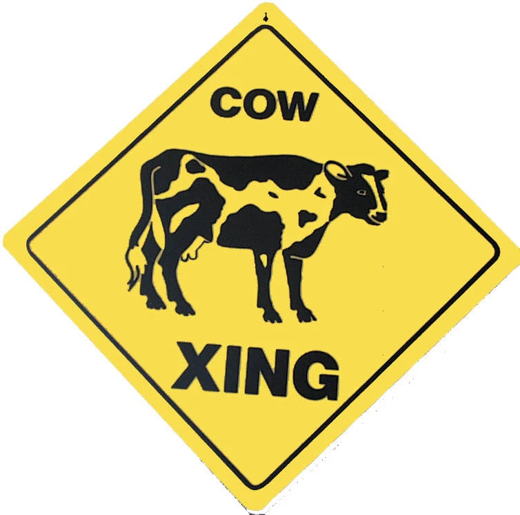 Caution XING Crossing Sign for Dairy Cow Farm (Plastic)