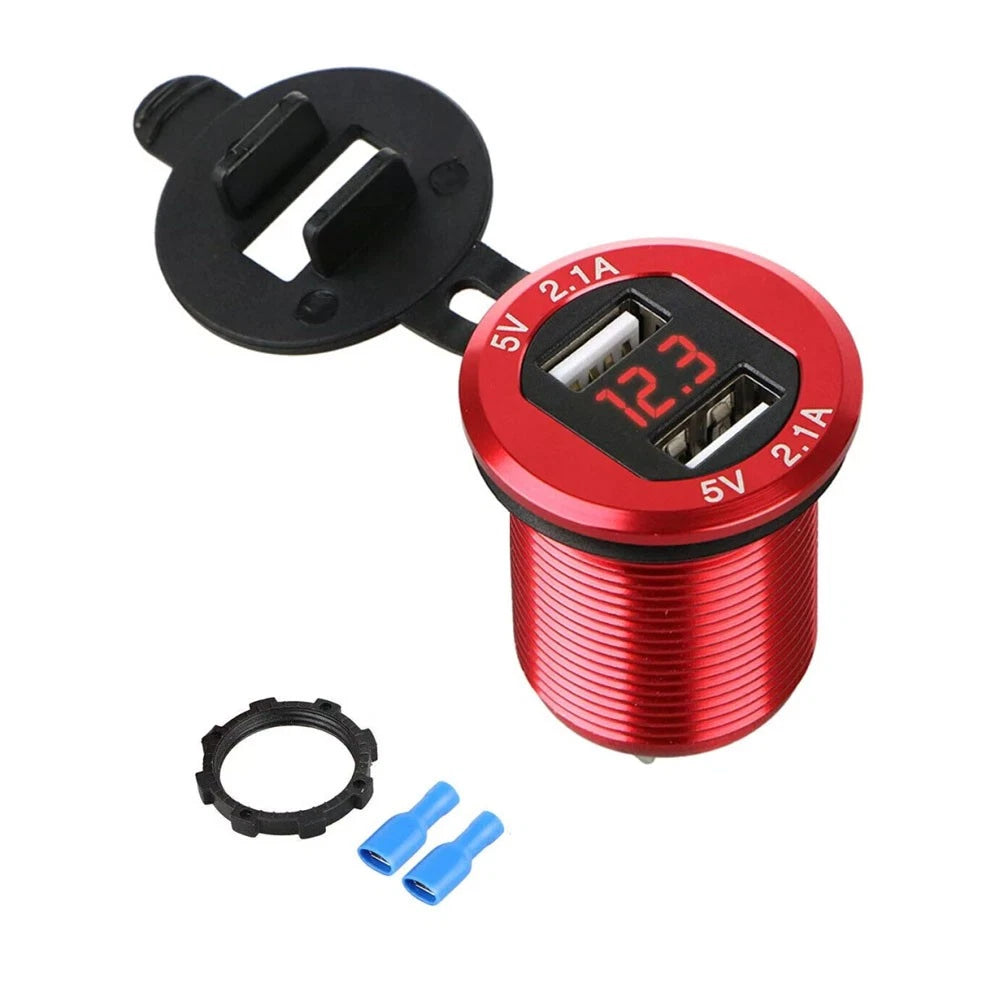 Dual USB Charger Adapter for Car Cigarette Lighter Socket with LED Display (12-24V)