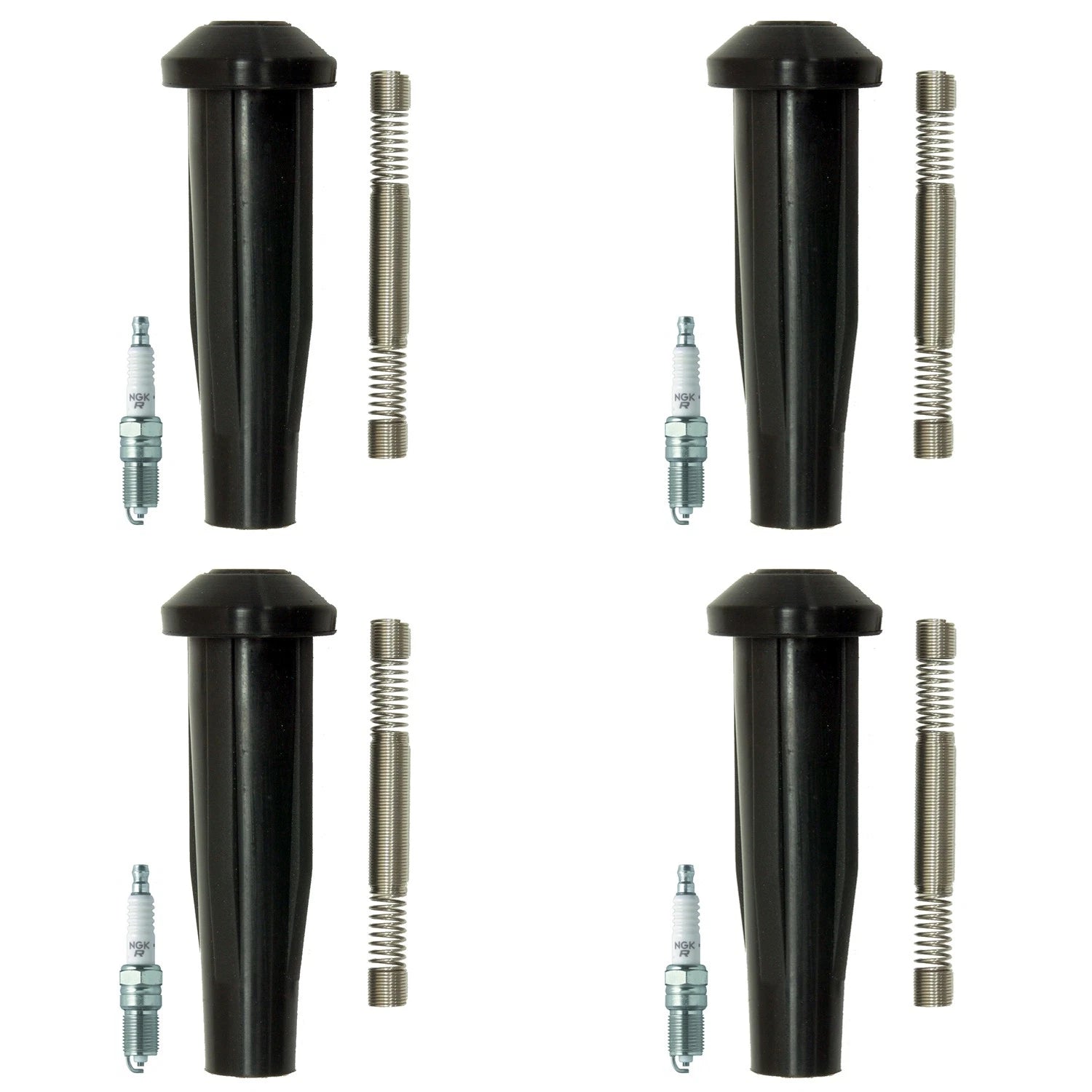 Set of 4 NGK V-Power Spark Plugs & Coil Boots for Mazda 3, Ford Focus
