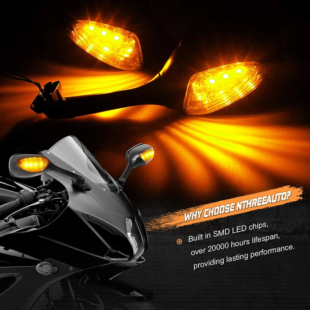 LED Turn Signal Rear View Mirrors for Suzuki GSXR 600 750 1000 (2001–2023)