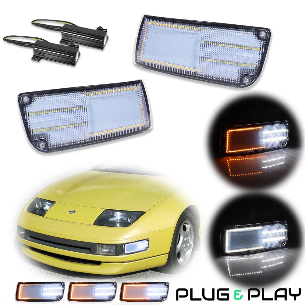 2Pcs Clear Lens DRL Turn Signal with Amber LED Lights for Nissan 300ZX (90–96)