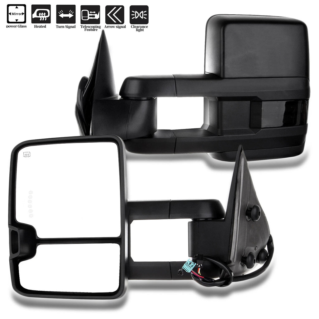 Pair of Power Heated LED Signal Towing Side View Mirrors for Silverado Sierra (2003–2006)
