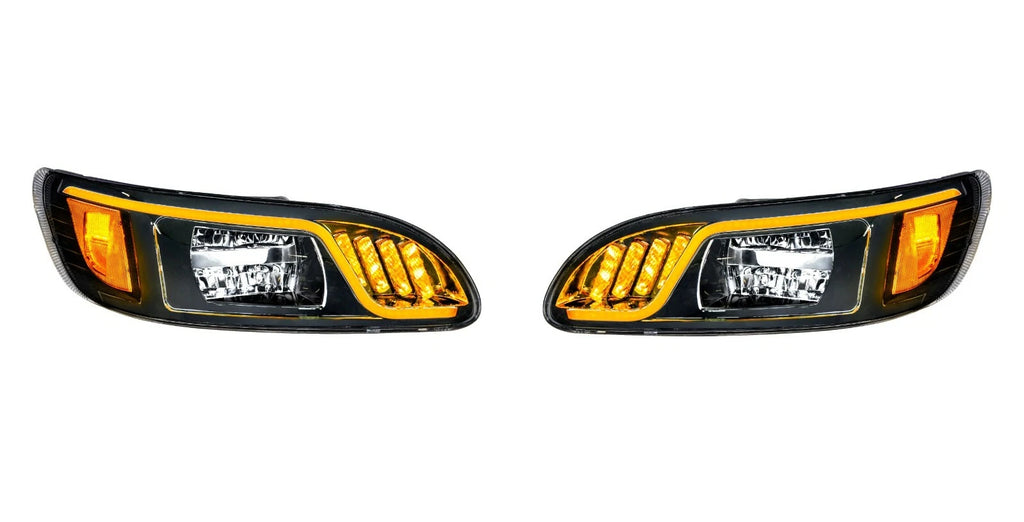 LED Blackout Headlights Pair with Dual LED Turn Signals for Peterbilt 386 (2016–2017)