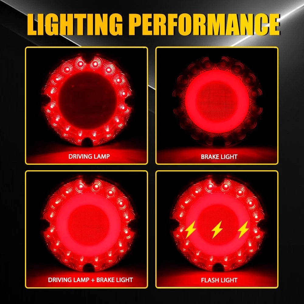 Set of 4 7" Round Red 36-LED Tail Lights for School Bus (YYYY–YYYY)