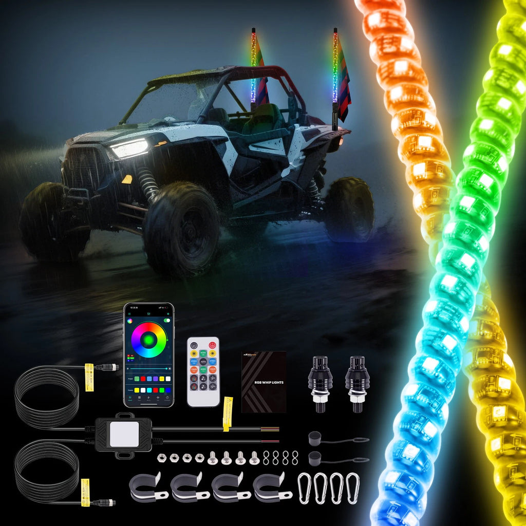 2X 2FT RGB LED Whip Lights for Polaris RZR
