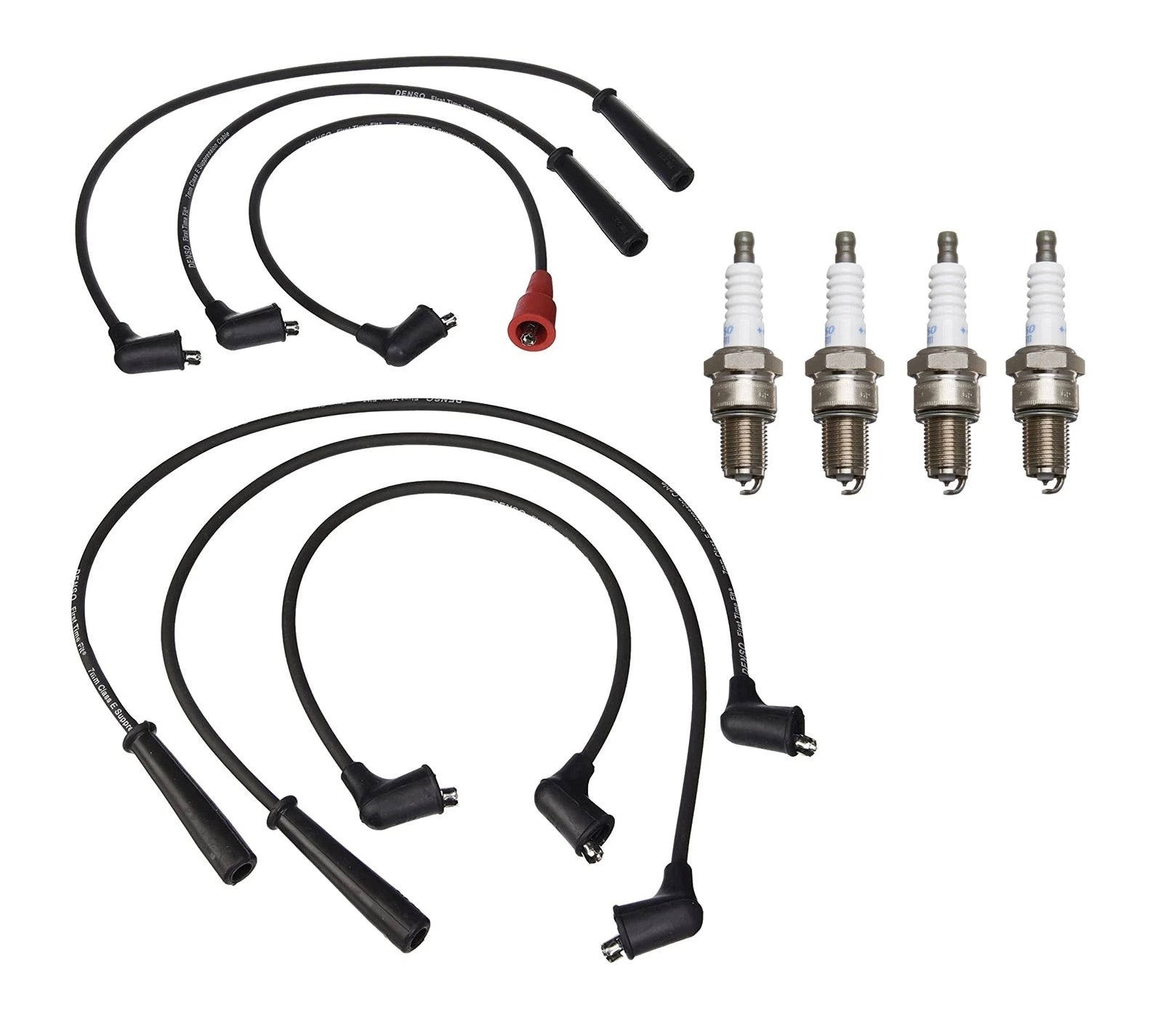 Denso 7mm Wire Set & 4 Double Platinum Spark Plugs for Mazda 323 (1986–1994)