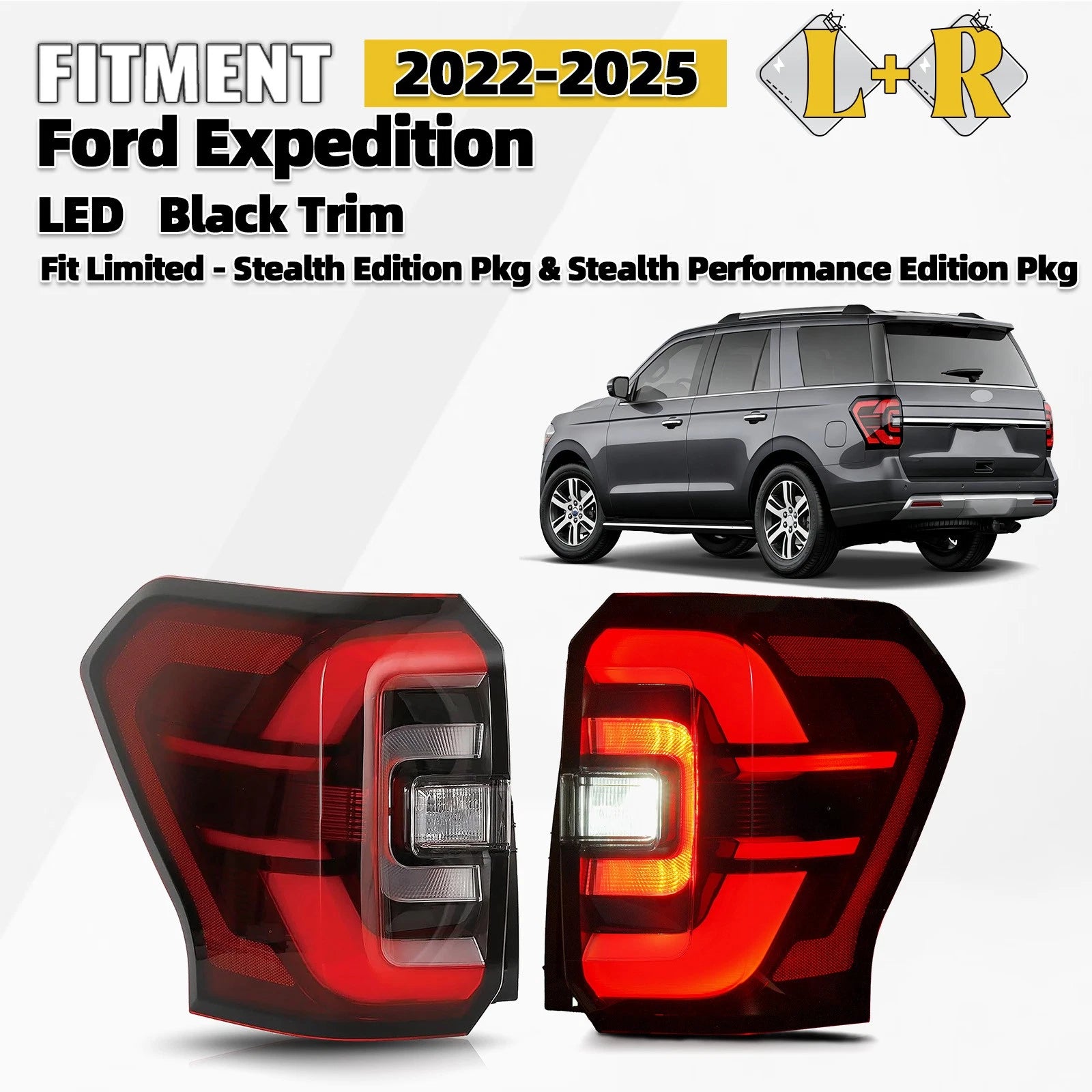 LED Tail Lights Pair for Ford Expedition Limited (2022–2025) Black Trim