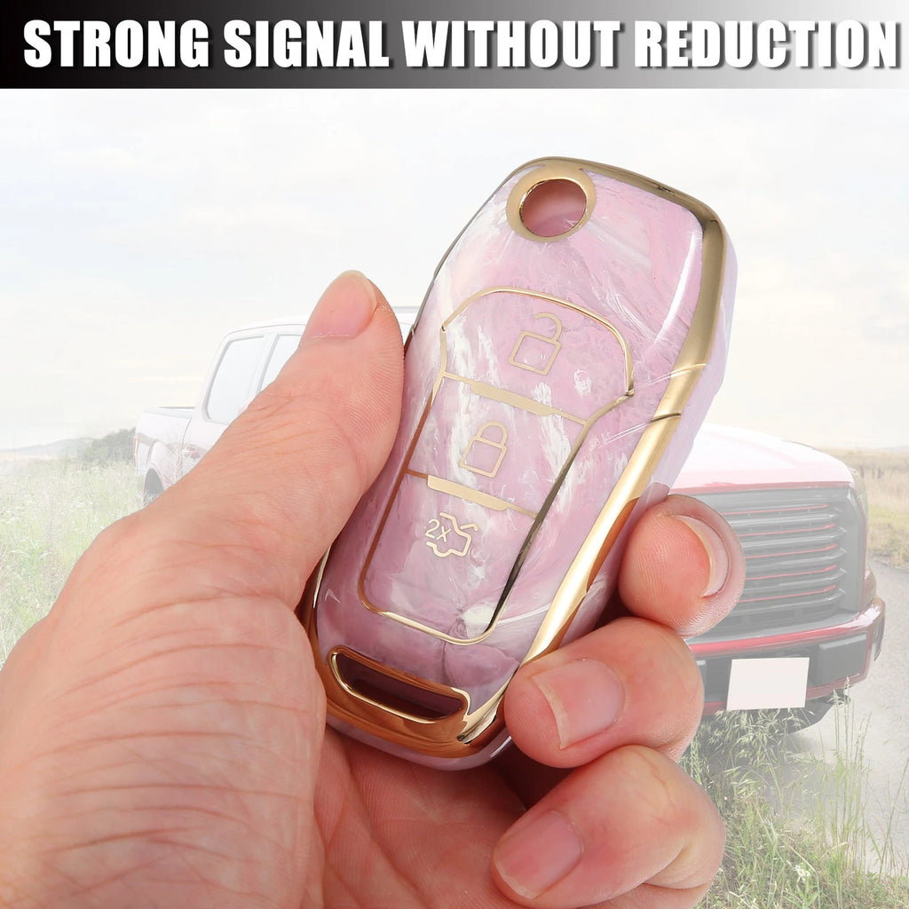 Key Fob Remote Control Cover 3 Button TPU Shell Pink for Ford F150 (2015–2018)