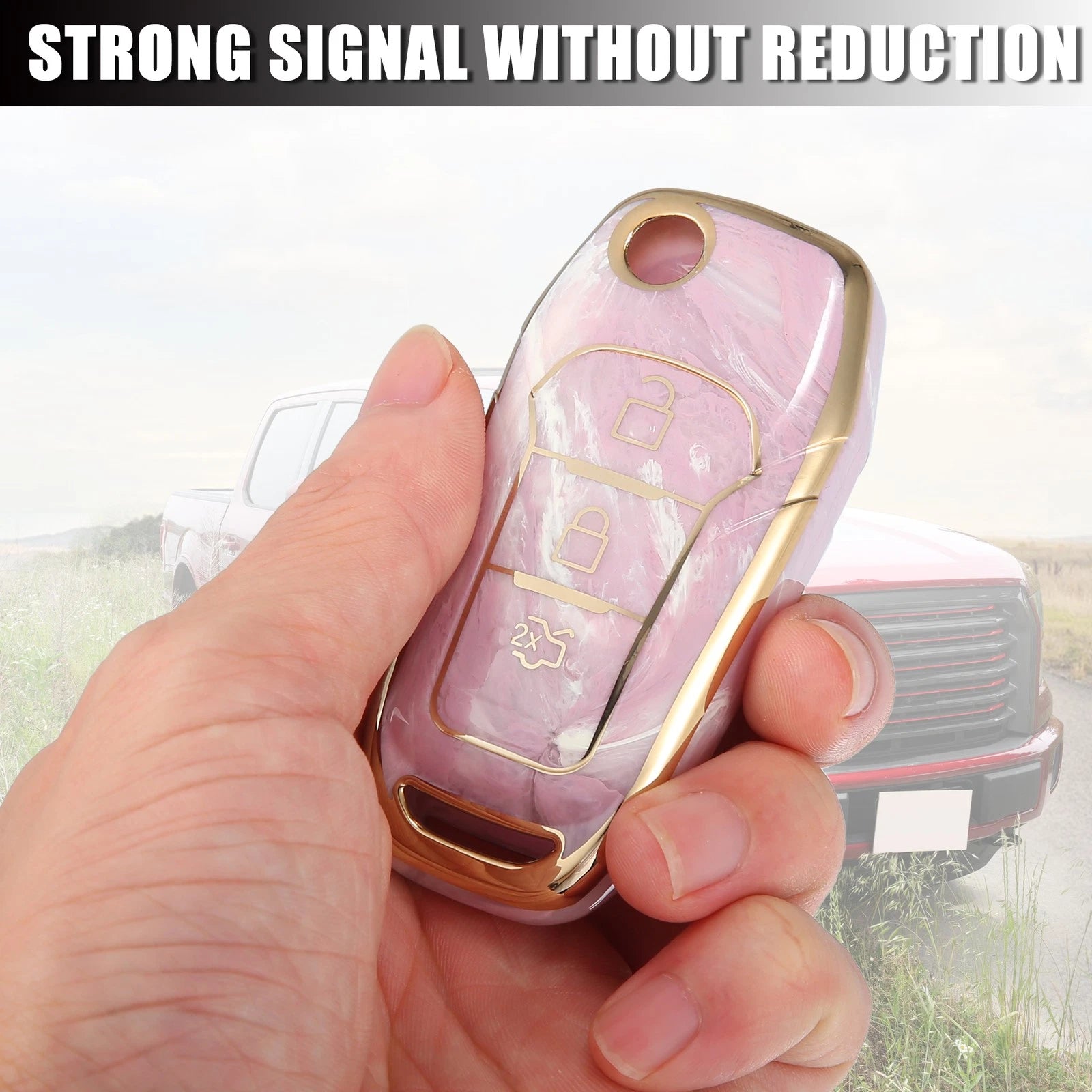 Key Fob Remote Control Cover 3 Button TPU Shell Pink for Ford F150 (2015–2018)