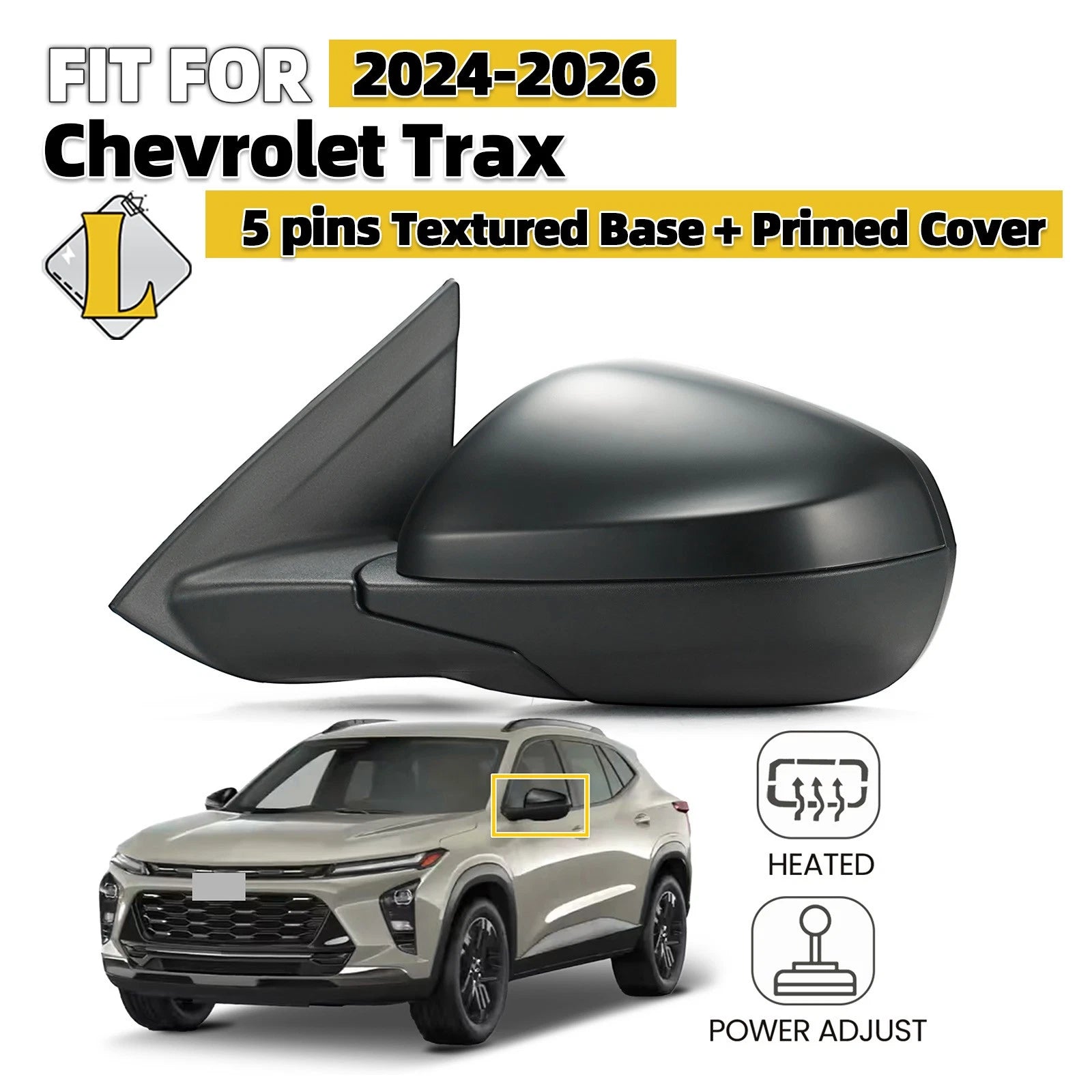 Heated Power Adjust Side Mirror for Chevy Trax (2024–2026) 5 Pin