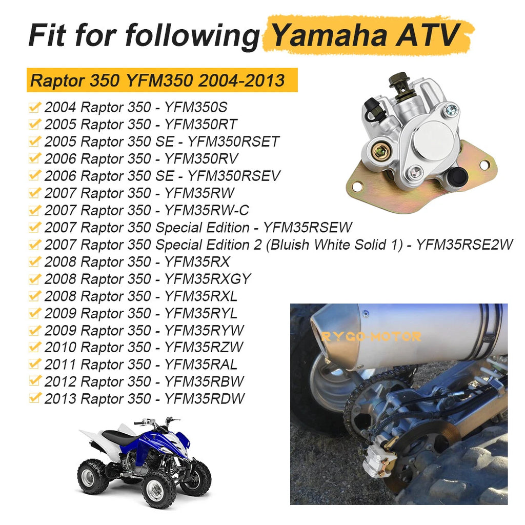 Rear Brake Caliper & Pads for Yamaha Raptor 125 250 350 (2001–2018)