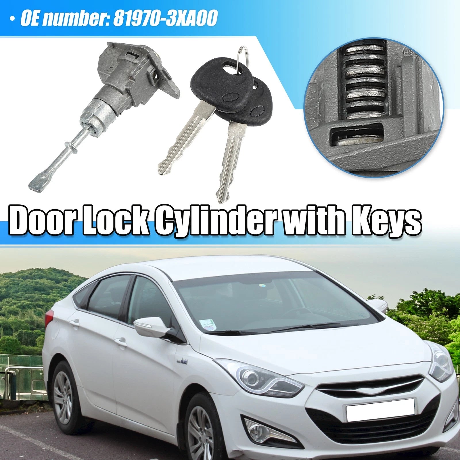 Front Left Side Door Lock Cylinder w/ Keys for Hyundai Elantra (2011–2016) 81970-3XA00