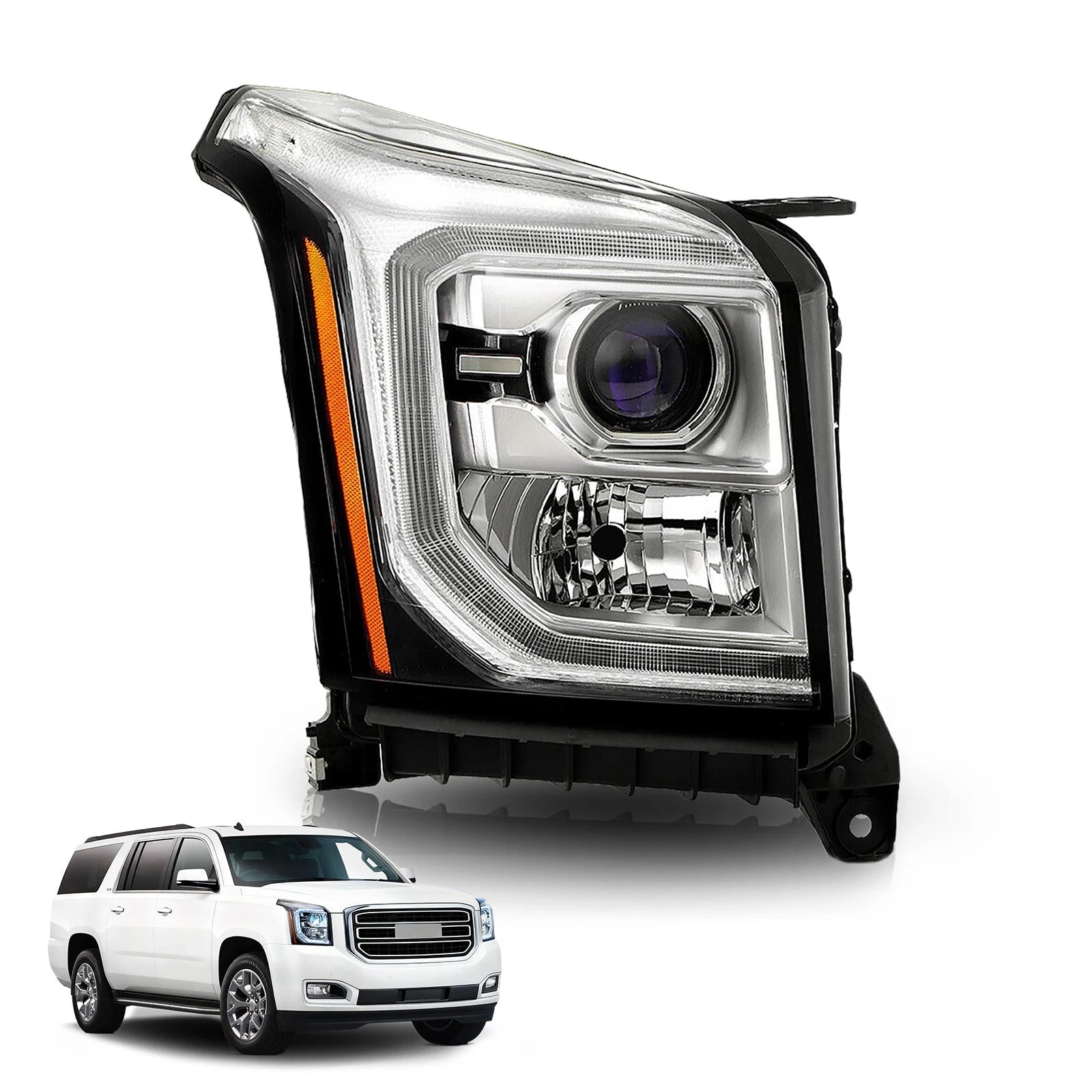 Halogen LED DRL Projector Headlight for GMC Yukon (2015–2017) - Passenger, With Bulb