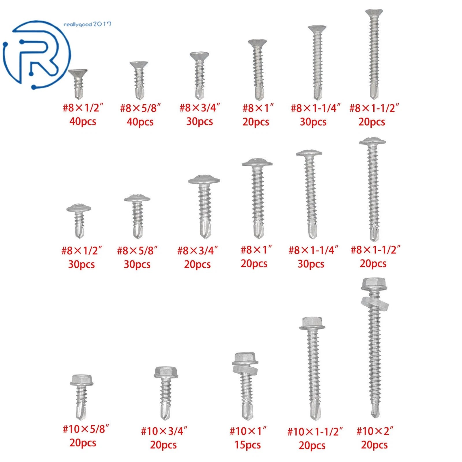 Set of 100 Stainless Steel Self-Drilling Screws Assortment Kits