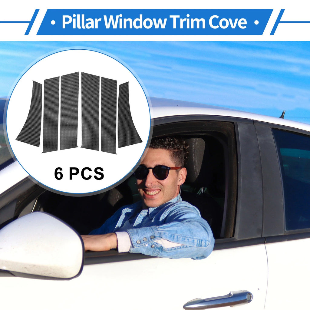 Set of 6 Door Pillar Window Trim for Mitsubishi (Carbon Fiber Pattern)