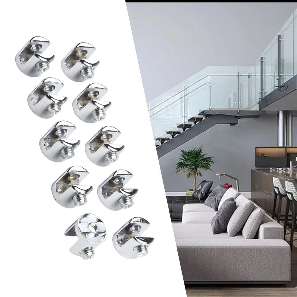 10X Glass Shelf Support Clamp Brackets for Chrome Shelves (6-8mm)
