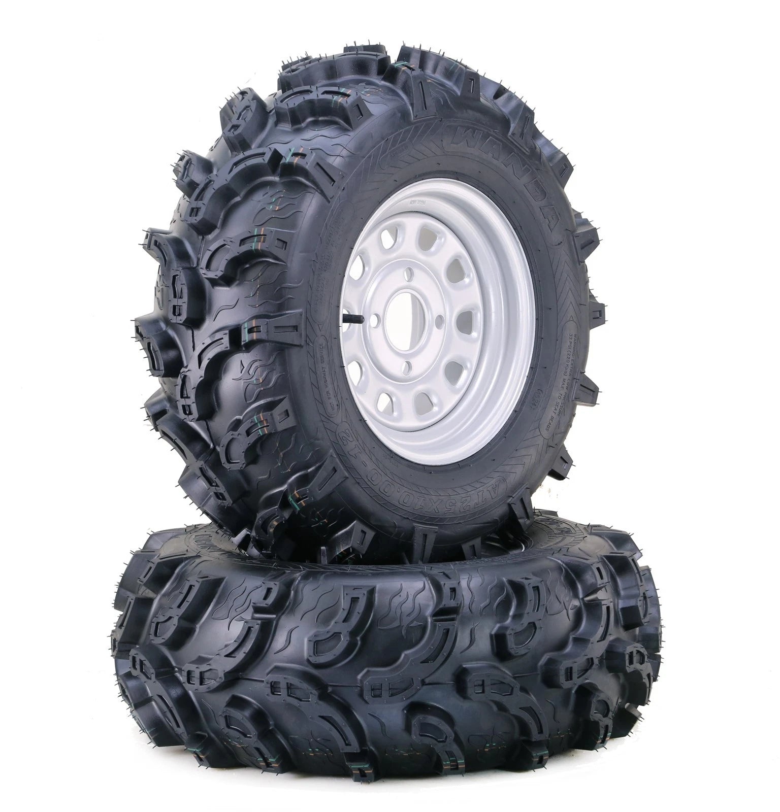 Set of 4 WANDA ATV Tires and Wheels 25x8-12 25x10-12 4-110/5+2 Silver