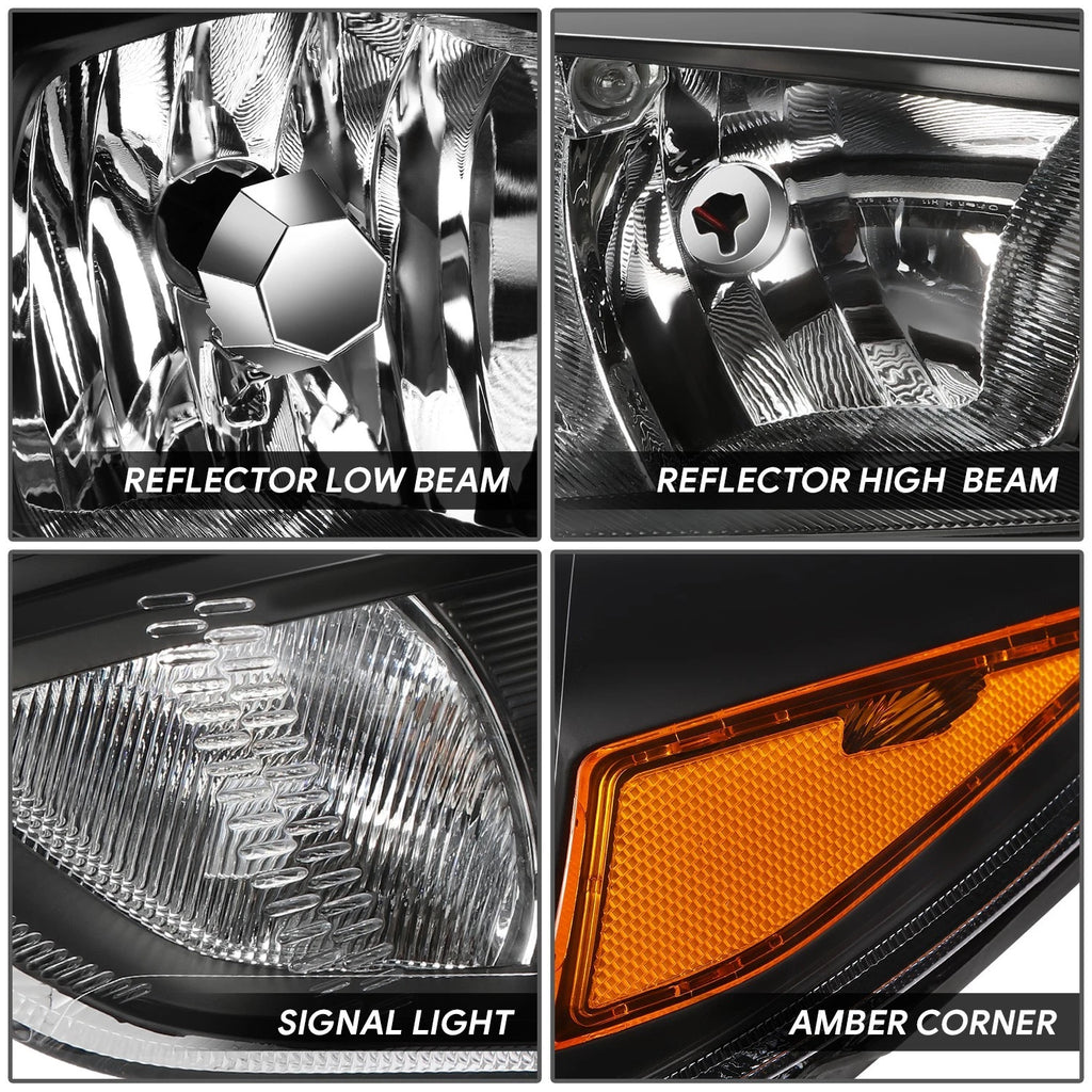 Pair of Black Housing Amber Side Headlights for Ford Focus (2015–2018)