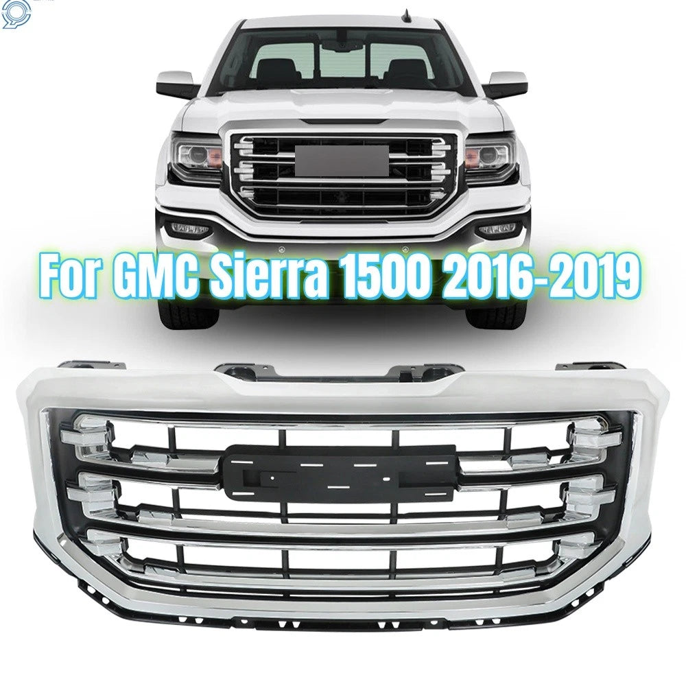 Front Upper Grille for GMC Sierra 1500 (2016–2019) GM1200743 Chrome Plastic